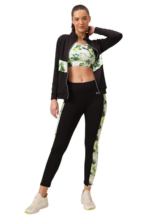 High Rise Active Tights & Comfort-Fit Active Jacket Set - Black