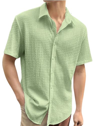 Popcorn Shirt for Men Soild Slim Fit Sleeve Spread Collar