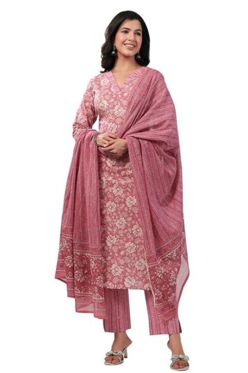 Women’s Cotton Floral Printed Straight Kurta Set