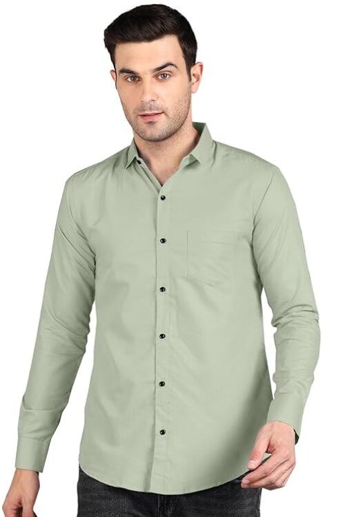 Cotton Shirt with Solid Regular Fit Spread Collared Long Sleeve
