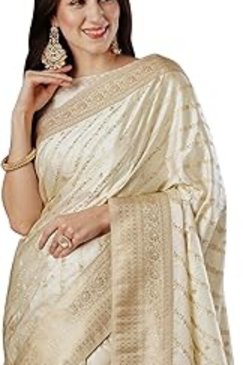 Women’s Satin Silk Ethnic Motif Woven Design Saree With Unstitched Blouse