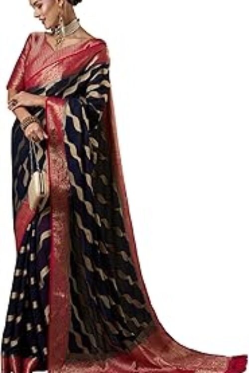 Women’s Woven Design Ethnic Motif Georgette Kanjeevaram Saree With Unstiched Blouse Piece