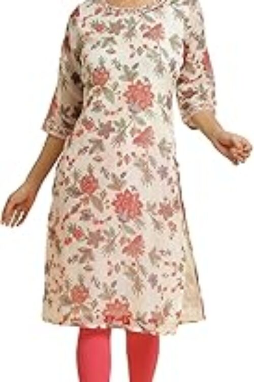 Women’s Cotton Relaxed Fit Casual Ecru Kota Kurta with Floral Print