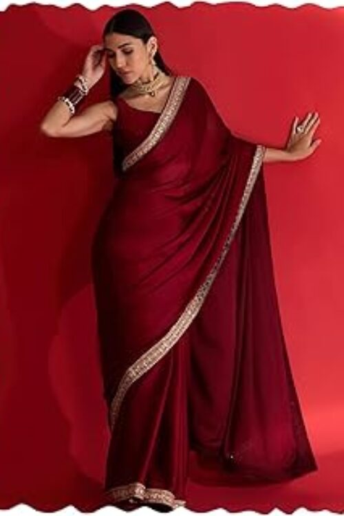 Women’s Satin Solid Saree With Unstitched Blouse