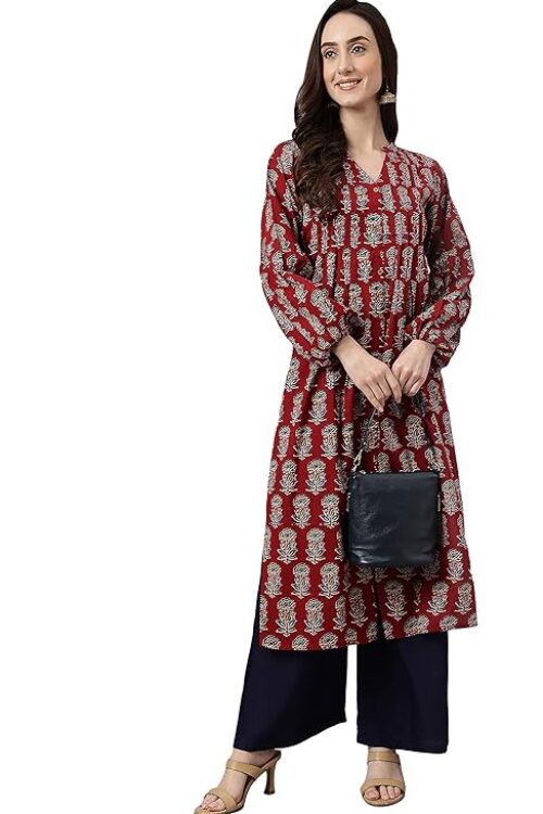 Women’s Pure Cotton Floral Printed A-line Kurta