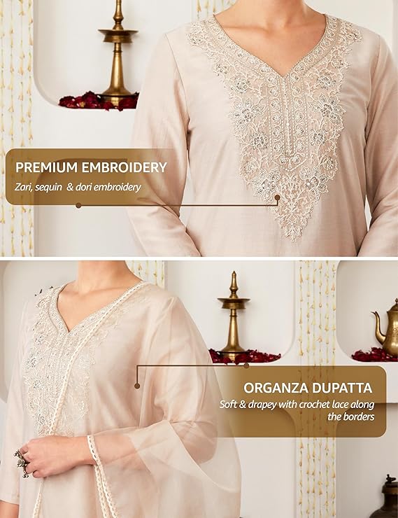 Women's Embroidered Kurta Pant Set with Dupatta - Image 2