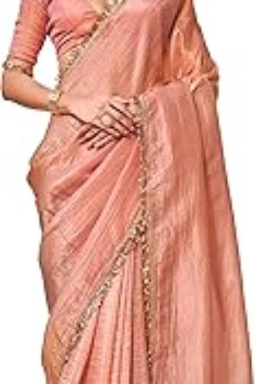 Women’s Plain Organza Solid Embellished Lace Saree with Un-Stitched Blouse